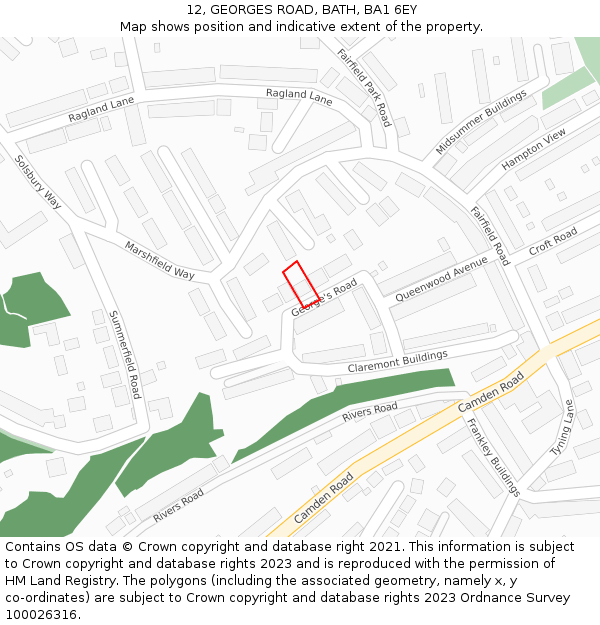 12, GEORGES ROAD, BATH, BA1 6EY: Location map and indicative extent of plot