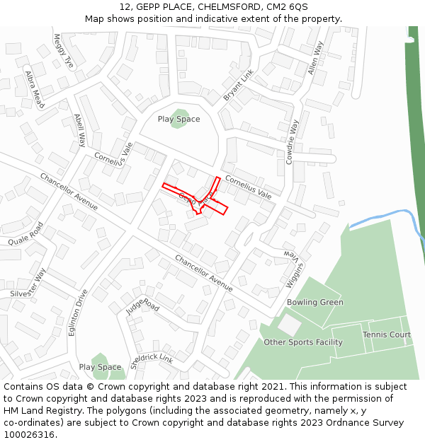 12, GEPP PLACE, CHELMSFORD, CM2 6QS: Location map and indicative extent of plot