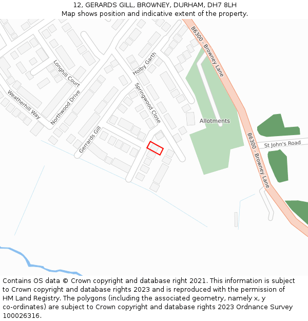 12, GERARDS GILL, BROWNEY, DURHAM, DH7 8LH: Location map and indicative extent of plot
