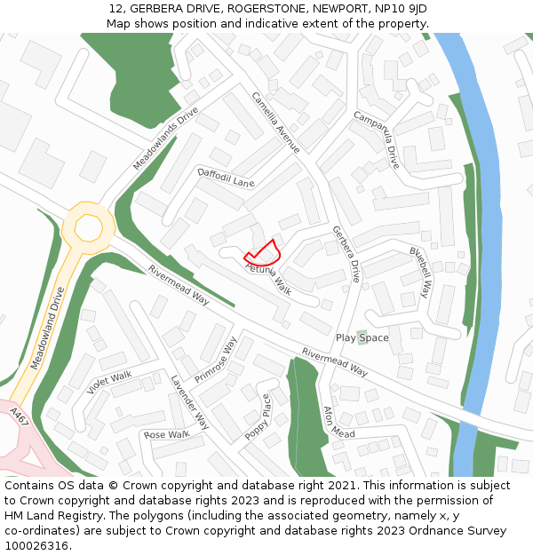 12, GERBERA DRIVE, ROGERSTONE, NEWPORT, NP10 9JD: Location map and indicative extent of plot