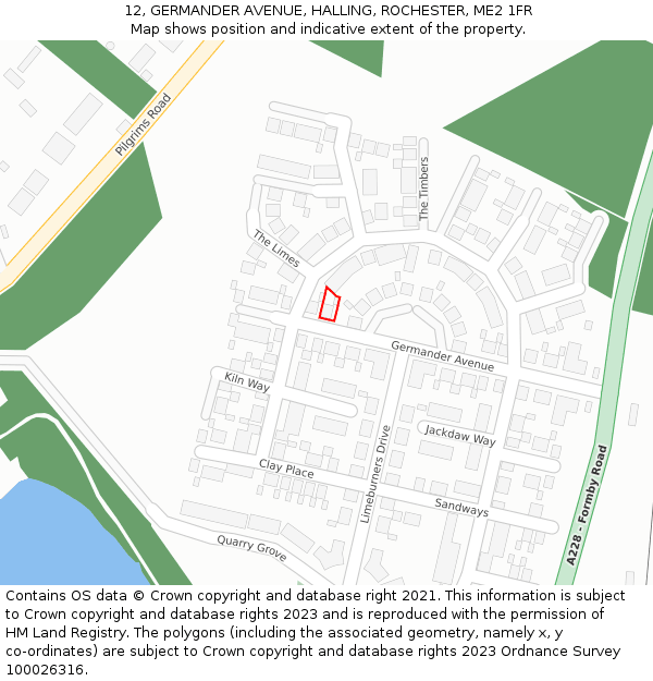 12, GERMANDER AVENUE, HALLING, ROCHESTER, ME2 1FR: Location map and indicative extent of plot