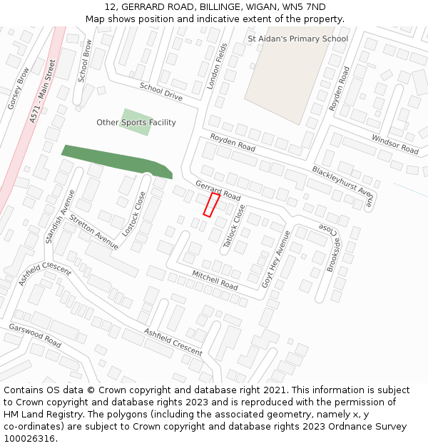 12, GERRARD ROAD, BILLINGE, WIGAN, WN5 7ND: Location map and indicative extent of plot