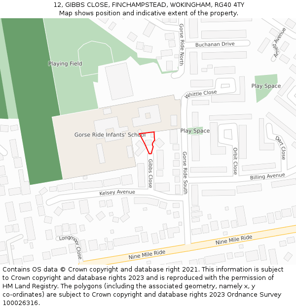 12, GIBBS CLOSE, FINCHAMPSTEAD, WOKINGHAM, RG40 4TY: Location map and indicative extent of plot