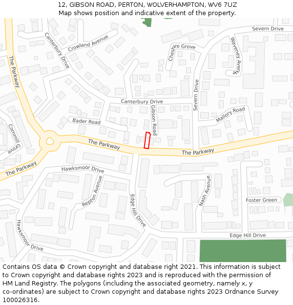 12, GIBSON ROAD, PERTON, WOLVERHAMPTON, WV6 7UZ: Location map and indicative extent of plot