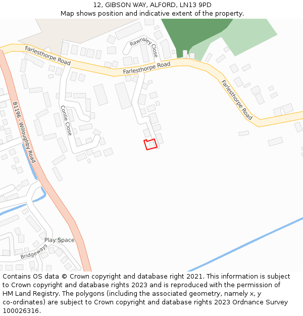 12, GIBSON WAY, ALFORD, LN13 9PD: Location map and indicative extent of plot