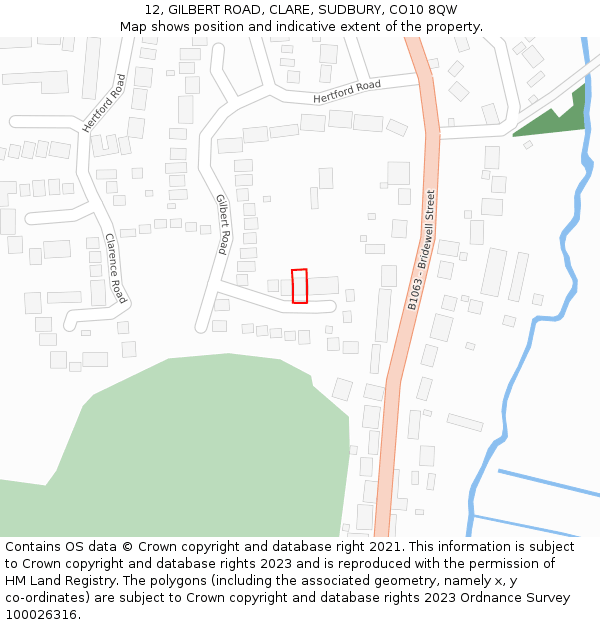 12, GILBERT ROAD, CLARE, SUDBURY, CO10 8QW: Location map and indicative extent of plot