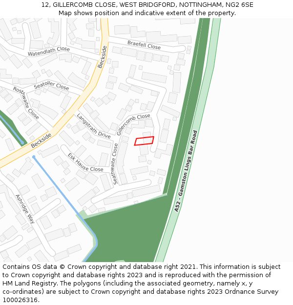 12, GILLERCOMB CLOSE, WEST BRIDGFORD, NOTTINGHAM, NG2 6SE: Location map and indicative extent of plot