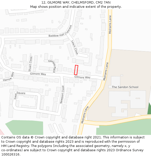 12, GILMORE WAY, CHELMSFORD, CM2 7AN: Location map and indicative extent of plot