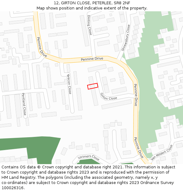 12, GIRTON CLOSE, PETERLEE, SR8 2NF: Location map and indicative extent of plot