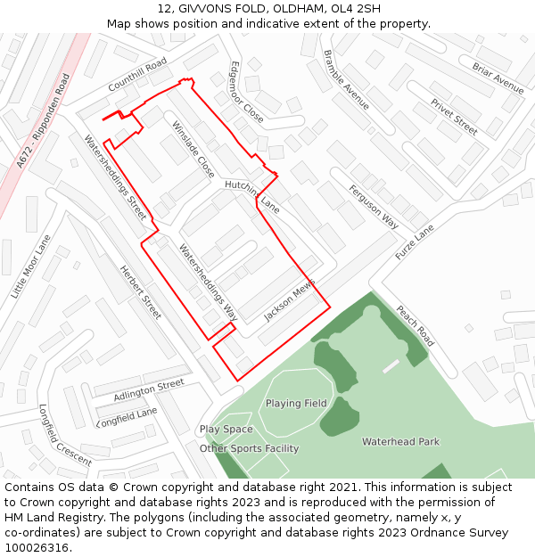 12, GIVVONS FOLD, OLDHAM, OL4 2SH: Location map and indicative extent of plot