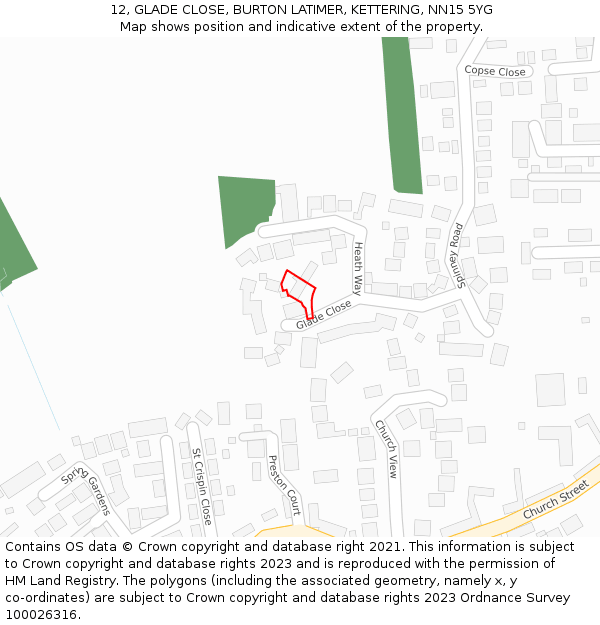 12, GLADE CLOSE, BURTON LATIMER, KETTERING, NN15 5YG: Location map and indicative extent of plot