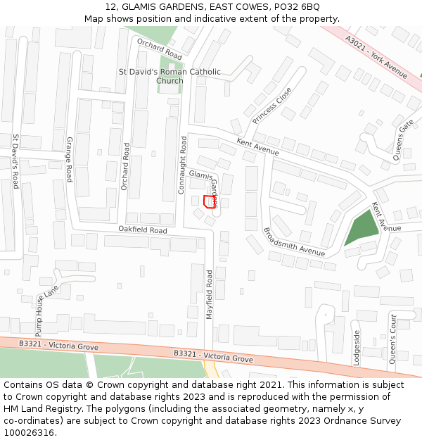 12, GLAMIS GARDENS, EAST COWES, PO32 6BQ: Location map and indicative extent of plot