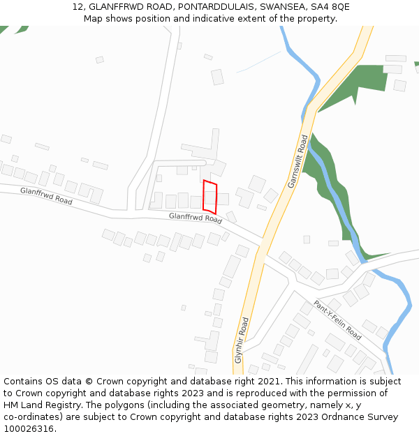 12, GLANFFRWD ROAD, PONTARDDULAIS, SWANSEA, SA4 8QE: Location map and indicative extent of plot