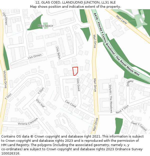 12, GLAS COED, LLANDUDNO JUNCTION, LL31 9LE: Location map and indicative extent of plot