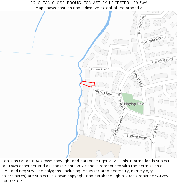 12, GLEAN CLOSE, BROUGHTON ASTLEY, LEICESTER, LE9 6WY: Location map and indicative extent of plot