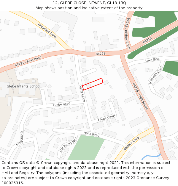 12, GLEBE CLOSE, NEWENT, GL18 1BQ: Location map and indicative extent of plot