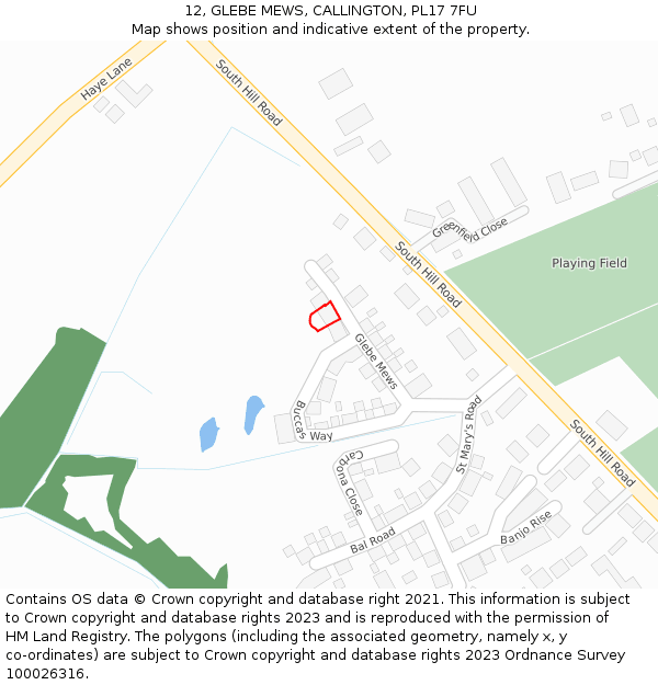 12, GLEBE MEWS, CALLINGTON, PL17 7FU: Location map and indicative extent of plot