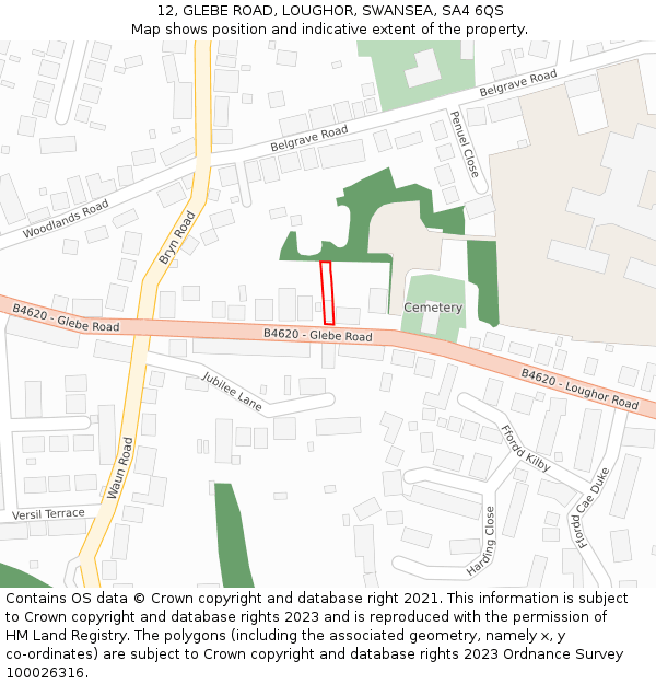 12, GLEBE ROAD, LOUGHOR, SWANSEA, SA4 6QS: Location map and indicative extent of plot