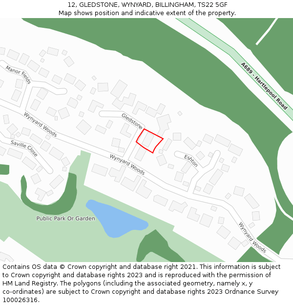 12, GLEDSTONE, WYNYARD, BILLINGHAM, TS22 5GF: Location map and indicative extent of plot