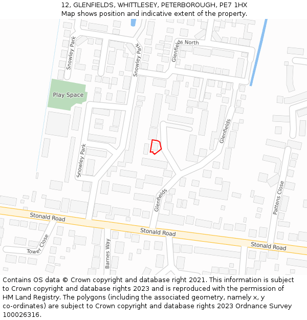 12, GLENFIELDS, WHITTLESEY, PETERBOROUGH, PE7 1HX: Location map and indicative extent of plot