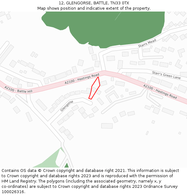 12, GLENGORSE, BATTLE, TN33 0TX: Location map and indicative extent of plot