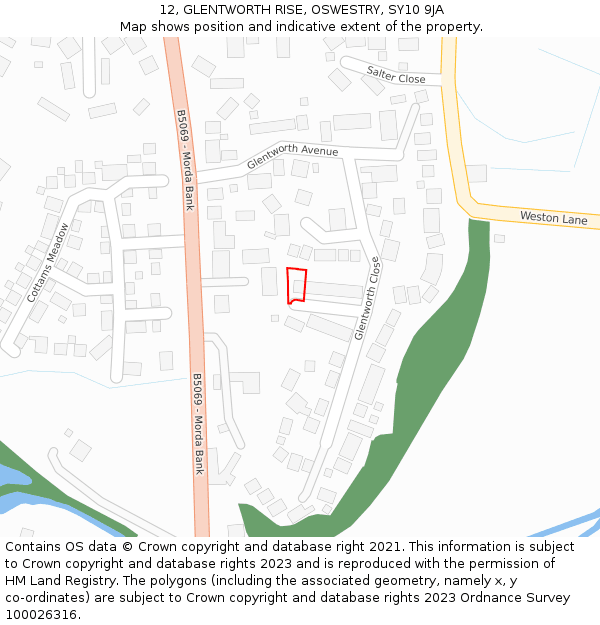 12, GLENTWORTH RISE, OSWESTRY, SY10 9JA: Location map and indicative extent of plot