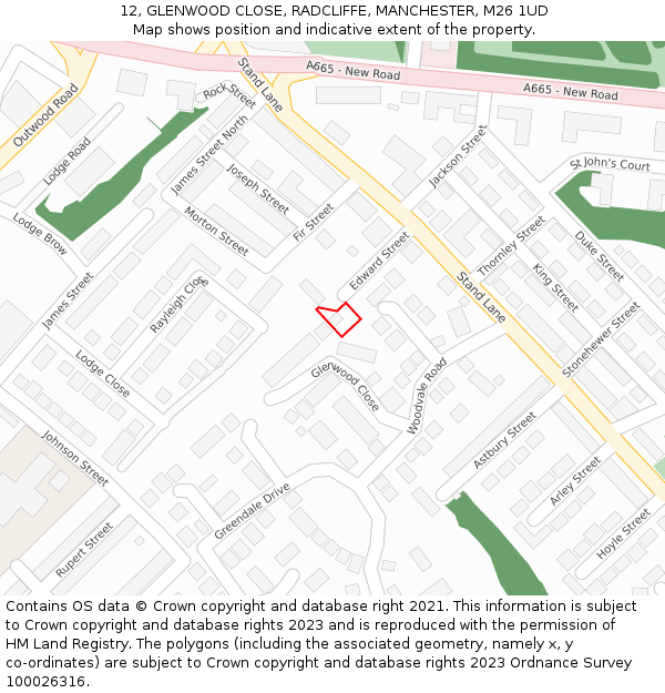 12, GLENWOOD CLOSE, RADCLIFFE, MANCHESTER, M26 1UD: Location map and indicative extent of plot