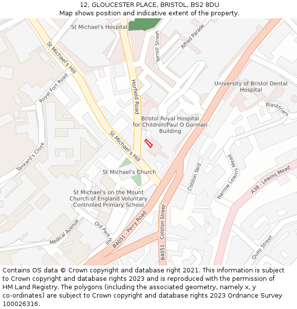 12, GLOUCESTER PLACE, BRISTOL, BS2 8DU: Location map and indicative extent of plot