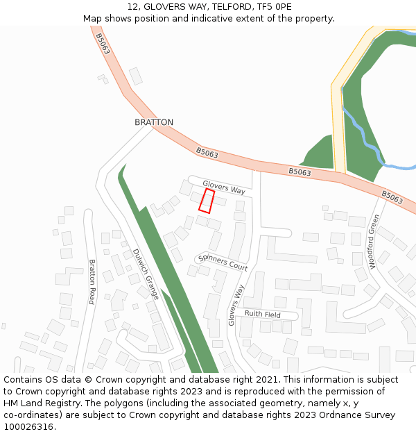 12, GLOVERS WAY, TELFORD, TF5 0PE: Location map and indicative extent of plot