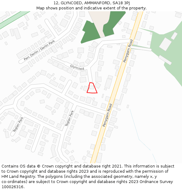 12, GLYNCOED, AMMANFORD, SA18 3PJ: Location map and indicative extent of plot