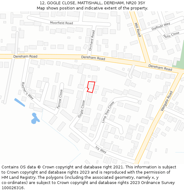 12, GOGLE CLOSE, MATTISHALL, DEREHAM, NR20 3SY: Location map and indicative extent of plot