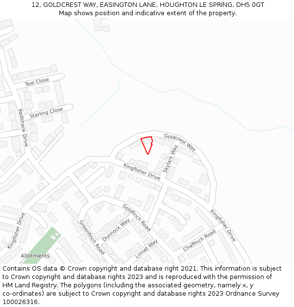 12, GOLDCREST WAY, EASINGTON LANE, HOUGHTON LE SPRING, DH5 0GT: Location map and indicative extent of plot