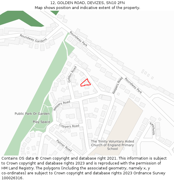 12, GOLDEN ROAD, DEVIZES, SN10 2FN: Location map and indicative extent of plot