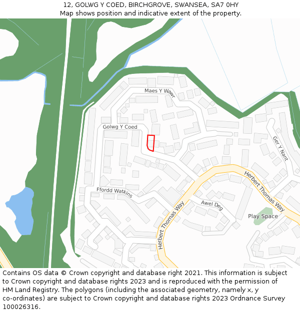 12, GOLWG Y COED, BIRCHGROVE, SWANSEA, SA7 0HY: Location map and indicative extent of plot