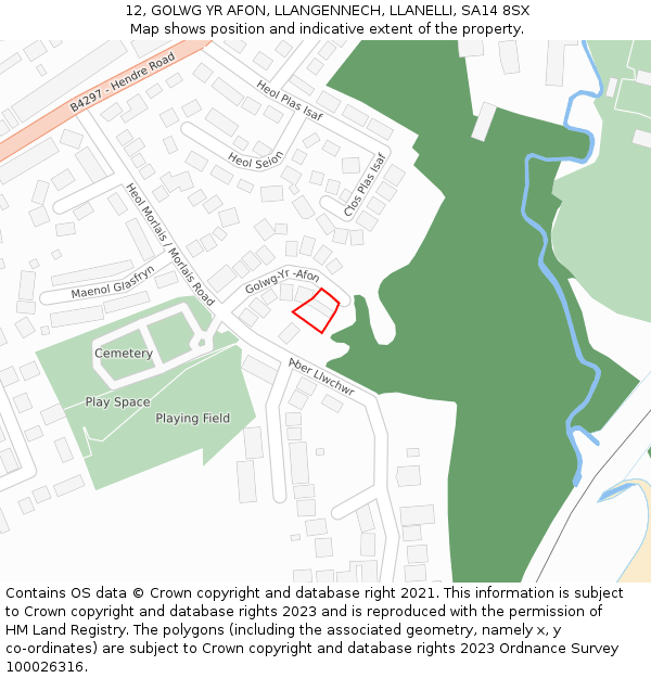 12, GOLWG YR AFON, LLANGENNECH, LLANELLI, SA14 8SX: Location map and indicative extent of plot