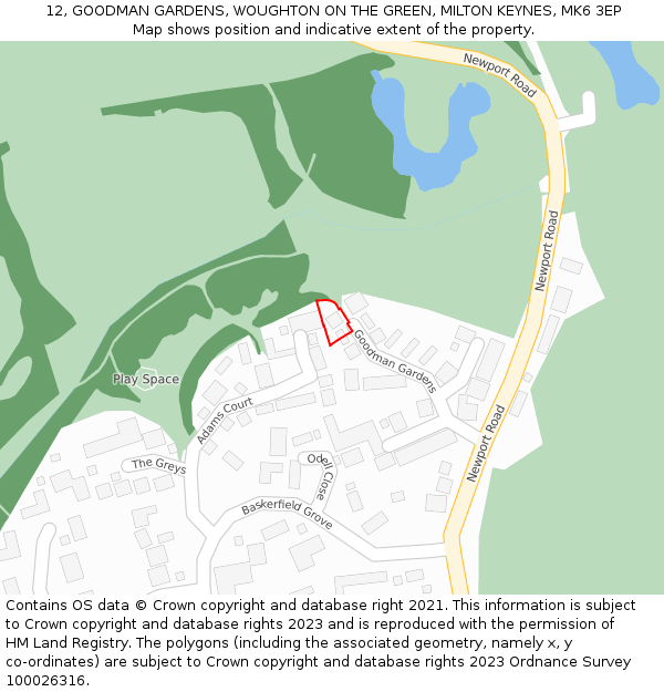 12, GOODMAN GARDENS, WOUGHTON ON THE GREEN, MILTON KEYNES, MK6 3EP: Location map and indicative extent of plot