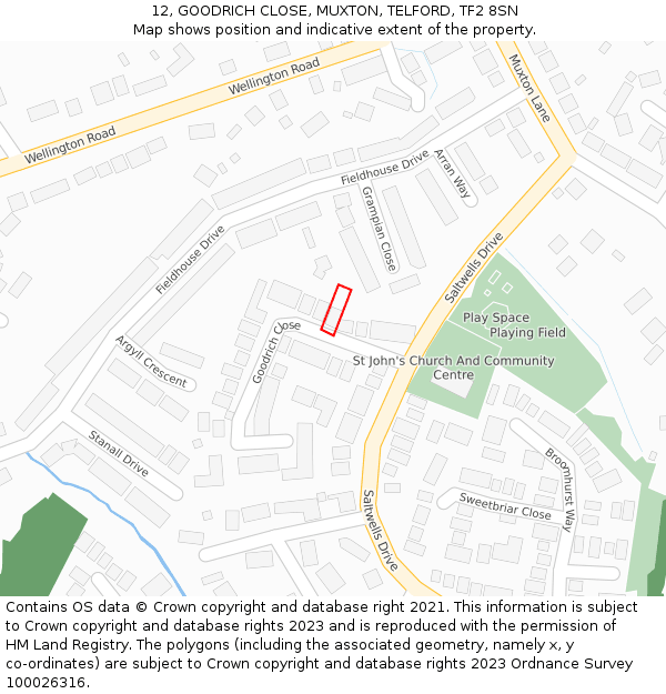 12, GOODRICH CLOSE, MUXTON, TELFORD, TF2 8SN: Location map and indicative extent of plot