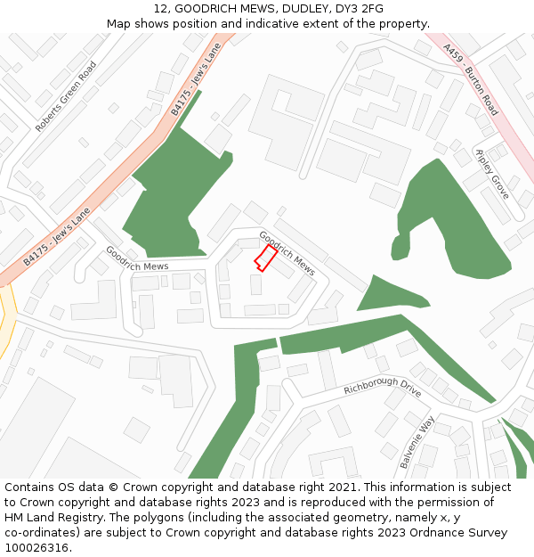 12, GOODRICH MEWS, DUDLEY, DY3 2FG: Location map and indicative extent of plot