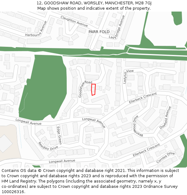 12, GOODSHAW ROAD, WORSLEY, MANCHESTER, M28 7GJ: Location map and indicative extent of plot