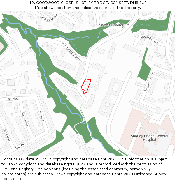 12, GOODWOOD CLOSE, SHOTLEY BRIDGE, CONSETT, DH8 0UF: Location map and indicative extent of plot