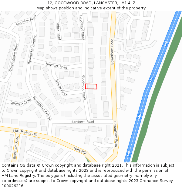 12, GOODWOOD ROAD, LANCASTER, LA1 4LZ: Location map and indicative extent of plot