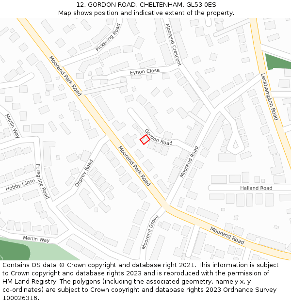 12, GORDON ROAD, CHELTENHAM, GL53 0ES: Location map and indicative extent of plot