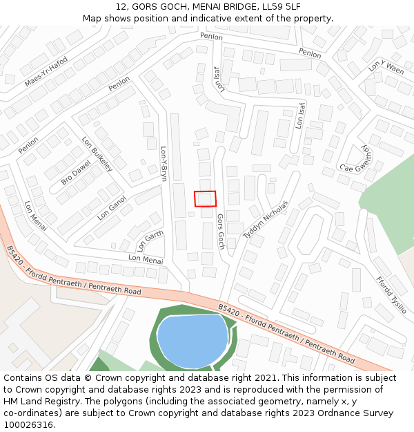 12, GORS GOCH, MENAI BRIDGE, LL59 5LF: Location map and indicative extent of plot