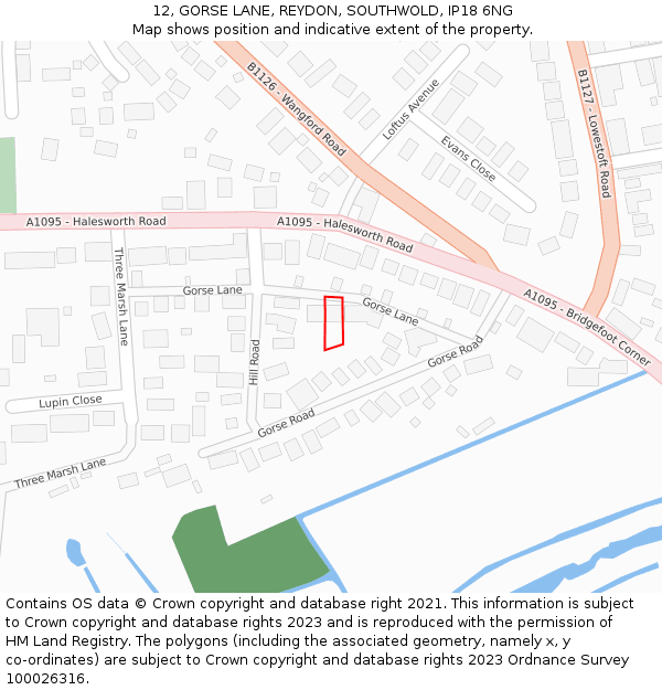 12, GORSE LANE, REYDON, SOUTHWOLD, IP18 6NG: Location map and indicative extent of plot