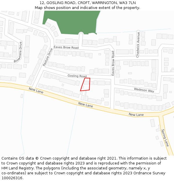 12, GOSLING ROAD, CROFT, WARRINGTON, WA3 7LN: Location map and indicative extent of plot