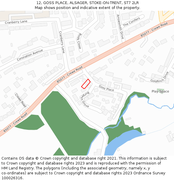 12, GOSS PLACE, ALSAGER, STOKE-ON-TRENT, ST7 2LR: Location map and indicative extent of plot