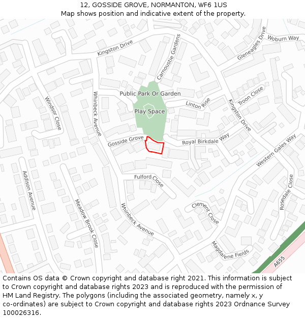 12, GOSSIDE GROVE, NORMANTON, WF6 1US: Location map and indicative extent of plot