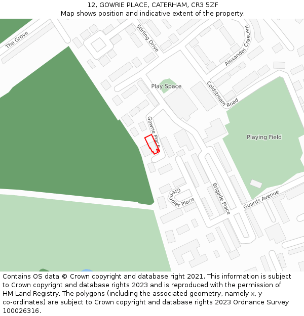 12, GOWRIE PLACE, CATERHAM, CR3 5ZF: Location map and indicative extent of plot