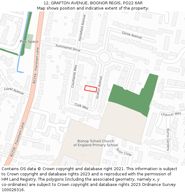 12, GRAFTON AVENUE, BOGNOR REGIS, PO22 6AR: Location map and indicative extent of plot