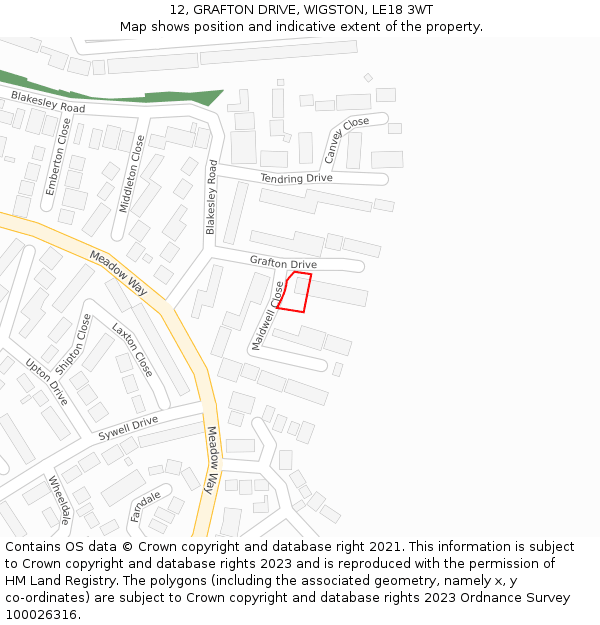 12, GRAFTON DRIVE, WIGSTON, LE18 3WT: Location map and indicative extent of plot